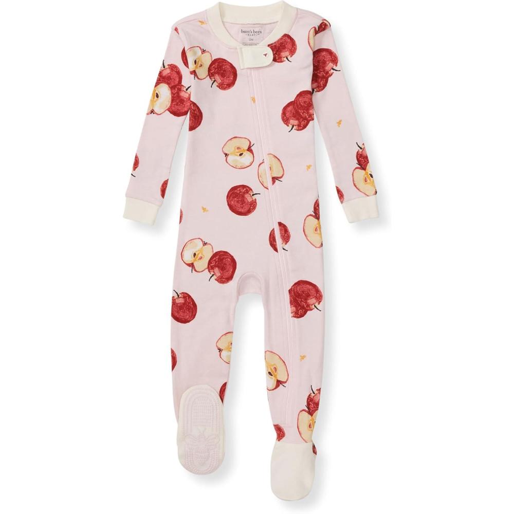 imageBurts Bees Baby Baby Girls Sleeper Pajamas 100 Organic Cotton Onepiece PJs Diagonal Zip Up Jumpsuit Snug Fit FootieApple Orchard