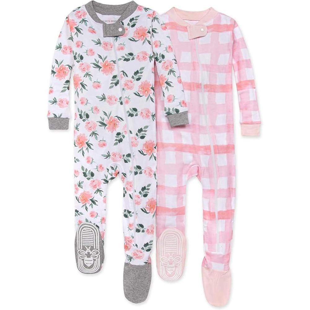 imageBurts Bees Baby Baby Girls Sleeper Pajamas 100 Organic Cotton Onepiece PJs Diagonal Zip Up Jumpsuit Snug Fit FootieAutumn Blooms
