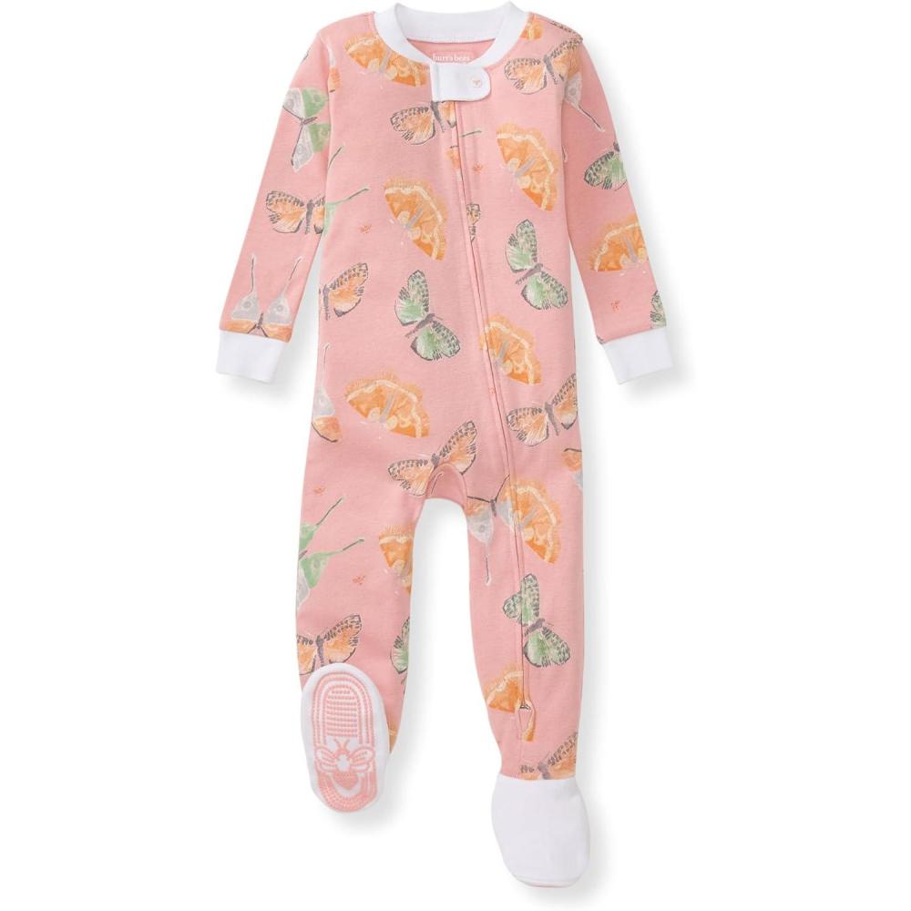 imageBurts Bees Baby Baby Girls Sleeper Pajamas 100 Organic Cotton Onepiece PJs Diagonal Zip Up Jumpsuit Snug Fit FootieDesert Moths