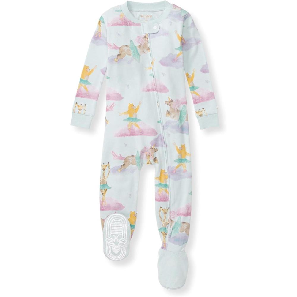imageBurts Bees Baby Baby Girls Sleeper Pajamas 100 Organic Cotton Onepiece PJs Diagonal Zip Up Jumpsuit Snug Fit FootieDream Ballet