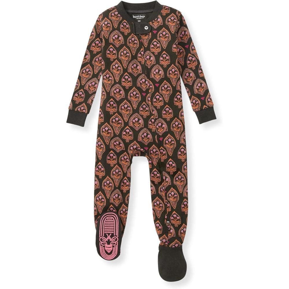 imageBurts Bees Baby Baby Girls Sleeper Pajamas 100 Organic Cotton Onepiece PJs Diagonal Zip Up Jumpsuit Snug Fit FootieFloral Arches