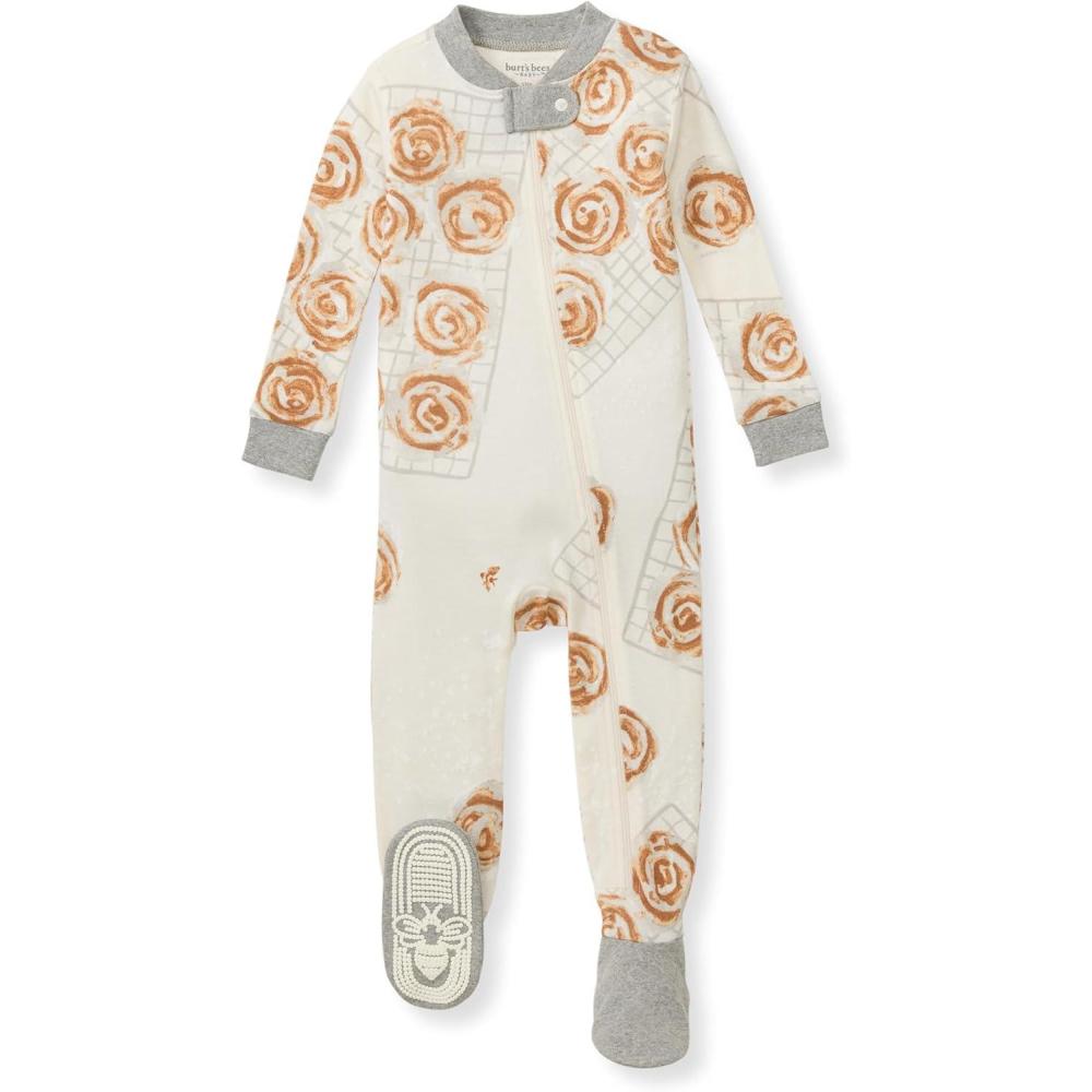 imageBurts Bees Baby Baby Girls Sleeper Pajamas 100 Organic Cotton Onepiece PJs Diagonal Zip Up Jumpsuit Snug Fit FootieGooey Cinnamon Rolls