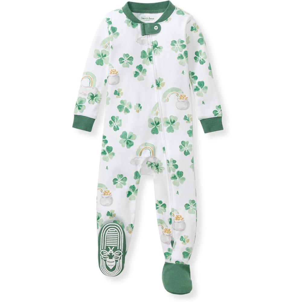 imageBurts Bees Baby Baby Girls Sleeper Pajamas 100 Organic Cotton Onepiece PJs Diagonal Zip Up Jumpsuit Snug Fit FootieHappy Go Lucky