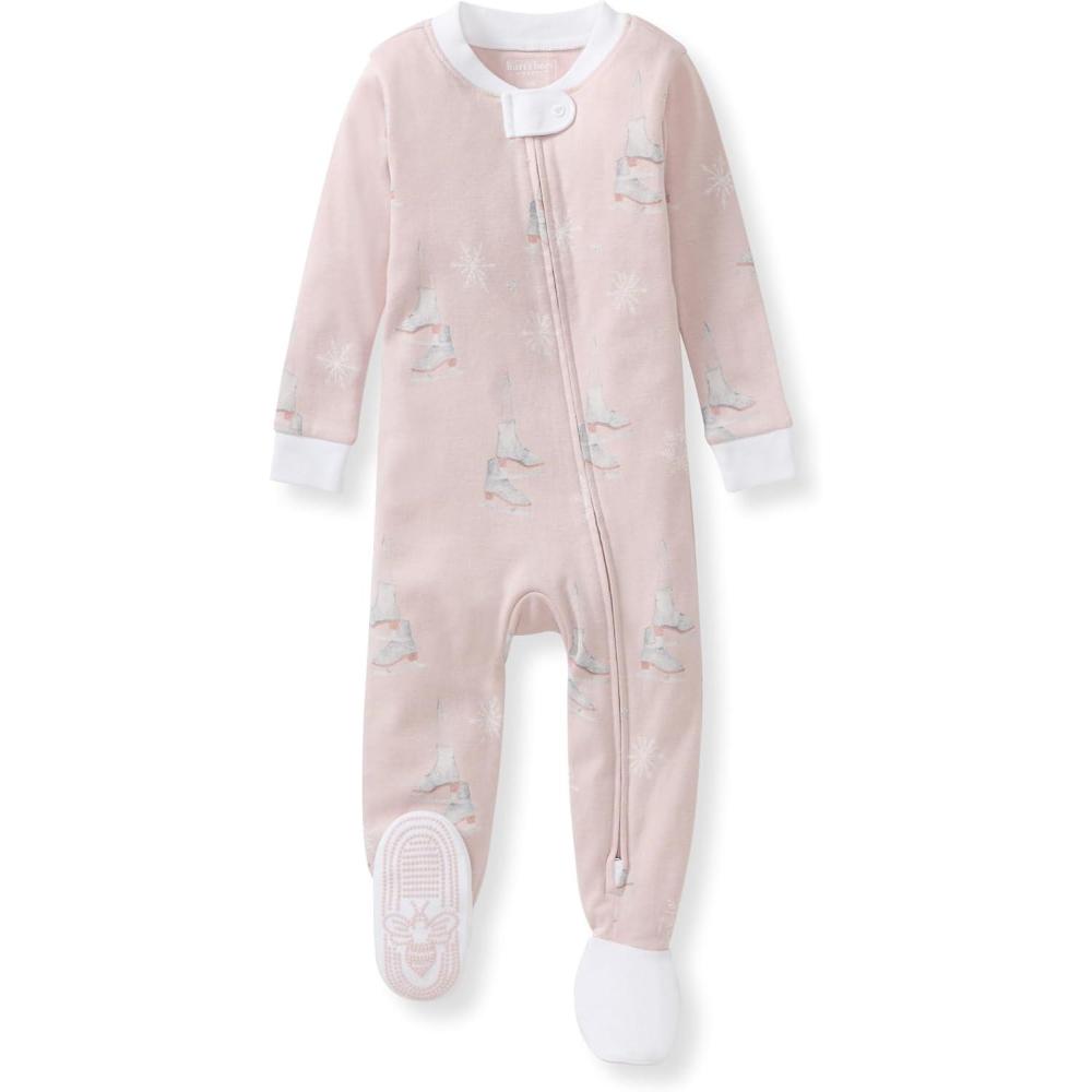 imageBurts Bees Baby Baby Girls Sleeper Pajamas 100 Organic Cotton Onepiece PJs Diagonal Zip Up Jumpsuit Snug Fit FootieIce Skates