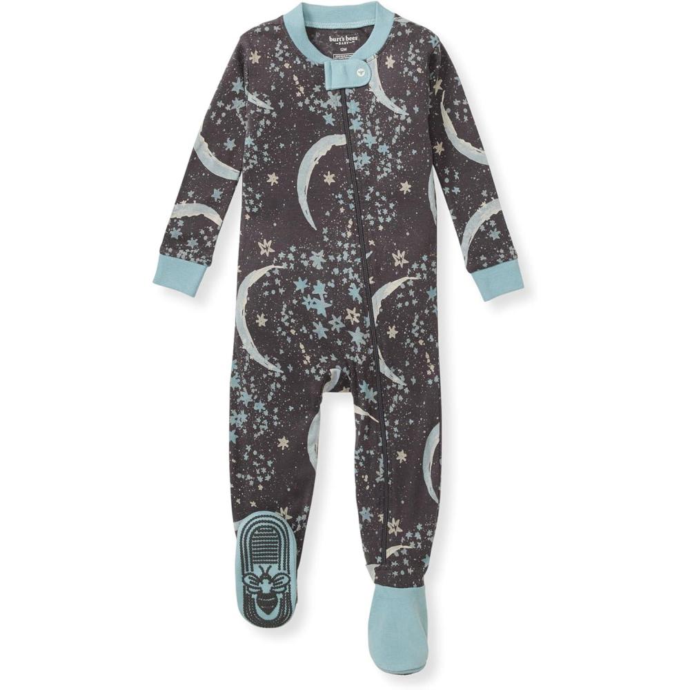 imageBurts Bees Baby Boys Sleep and Play PJs 100 Organic Cotton OnePiece Zip Front Romper Jumpsuit PajamasCelestial Moon