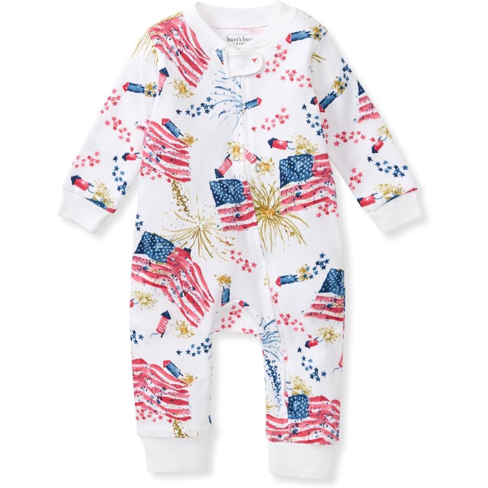 imageBurts Bees Baby Boys Sleep and Play PJs 100 Organic Cotton OnePiece Zip Front Romper Jumpsuit PajamasFirecrackers