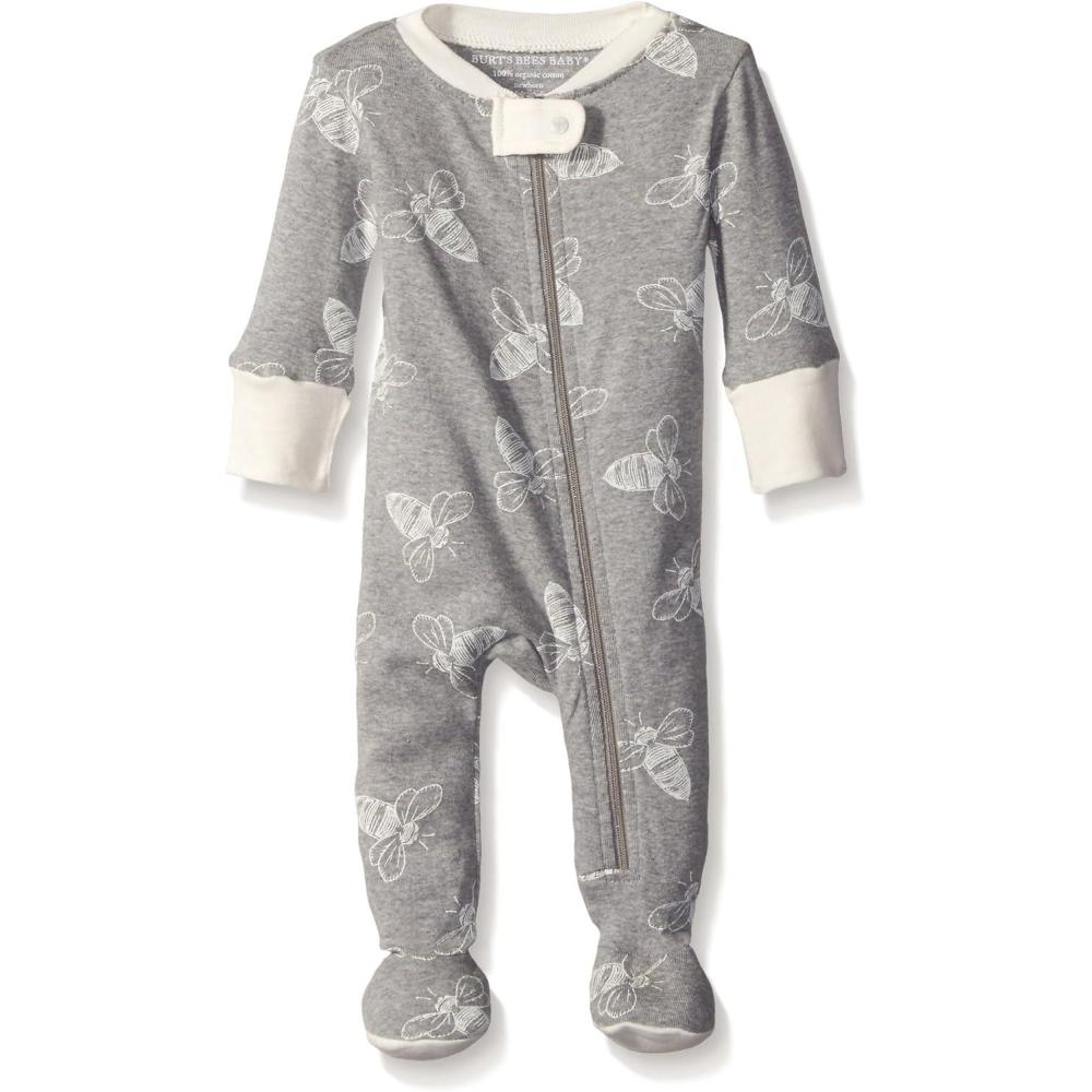 imageBurts Bees Baby Boys Sleep and Play PJs 100 Organic Cotton OnePiece Zip Front Romper Jumpsuit PajamasHeather Grey Bee Sleeper