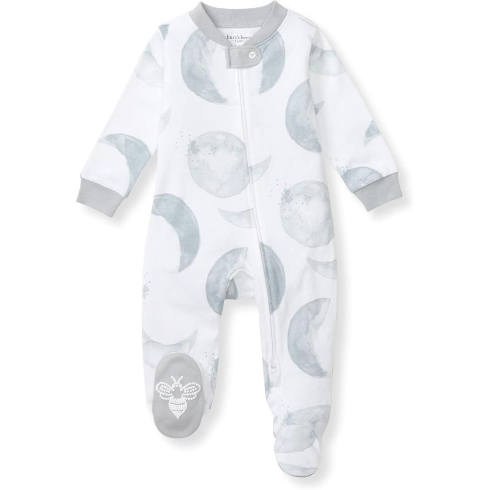 imageBurts Bees Baby Boys Sleep and Play PJs 100 Organic Cotton OnePiece Zip Front Romper Jumpsuit PajamasHello Moon Light Blue