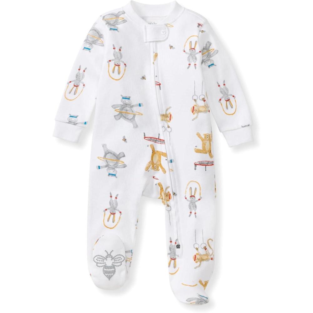 imageBurts Bees Baby Boys Sleep and Play PJs 100 Organic Cotton OnePiece Zip Front Romper Jumpsuit PajamasJungle Gym