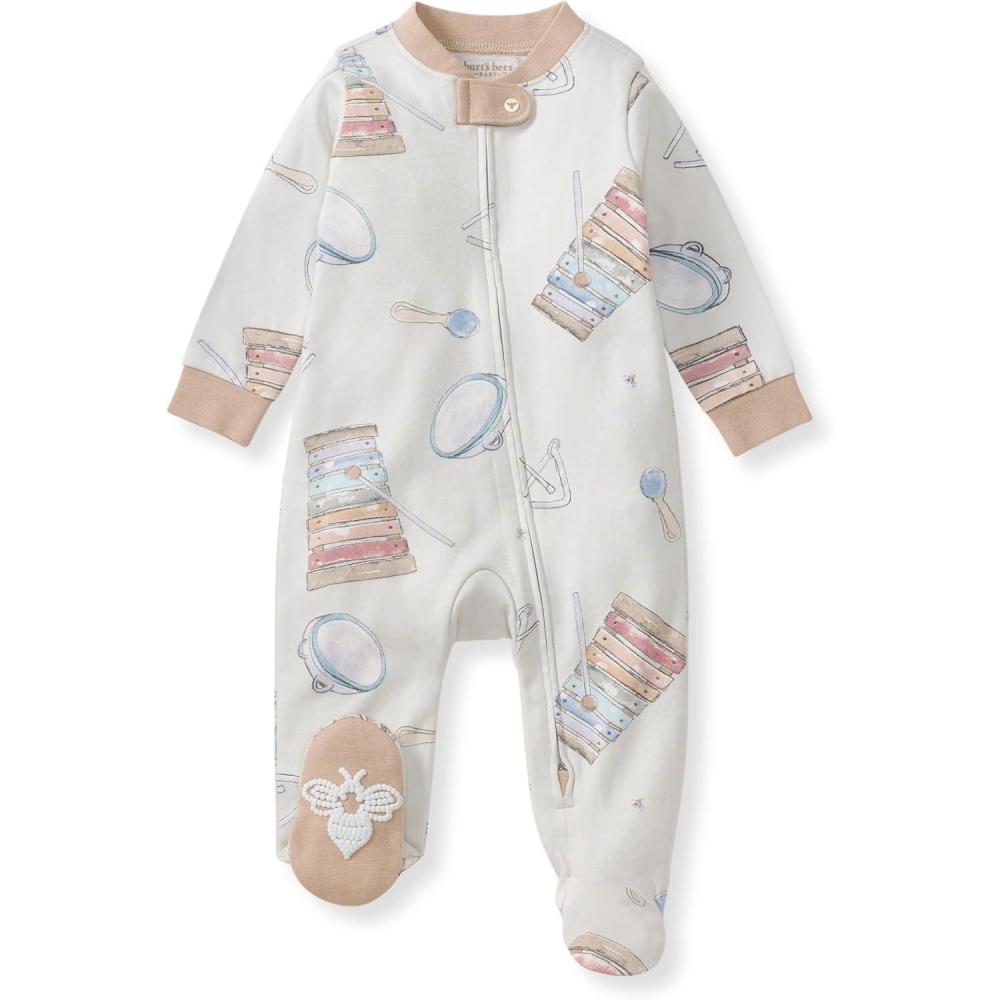 imageBurts Bees Baby Boys Sleep and Play PJs 100 Organic Cotton OnePiece Zip Front Romper Jumpsuit PajamasMaking Music
