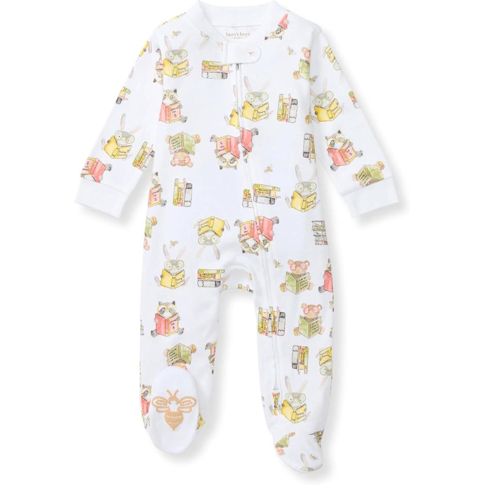 imageBurts Bees Baby Boys Sleep and Play PJs 100 Organic Cotton OnePiece Zip Front Romper Jumpsuit PajamasMama Guide