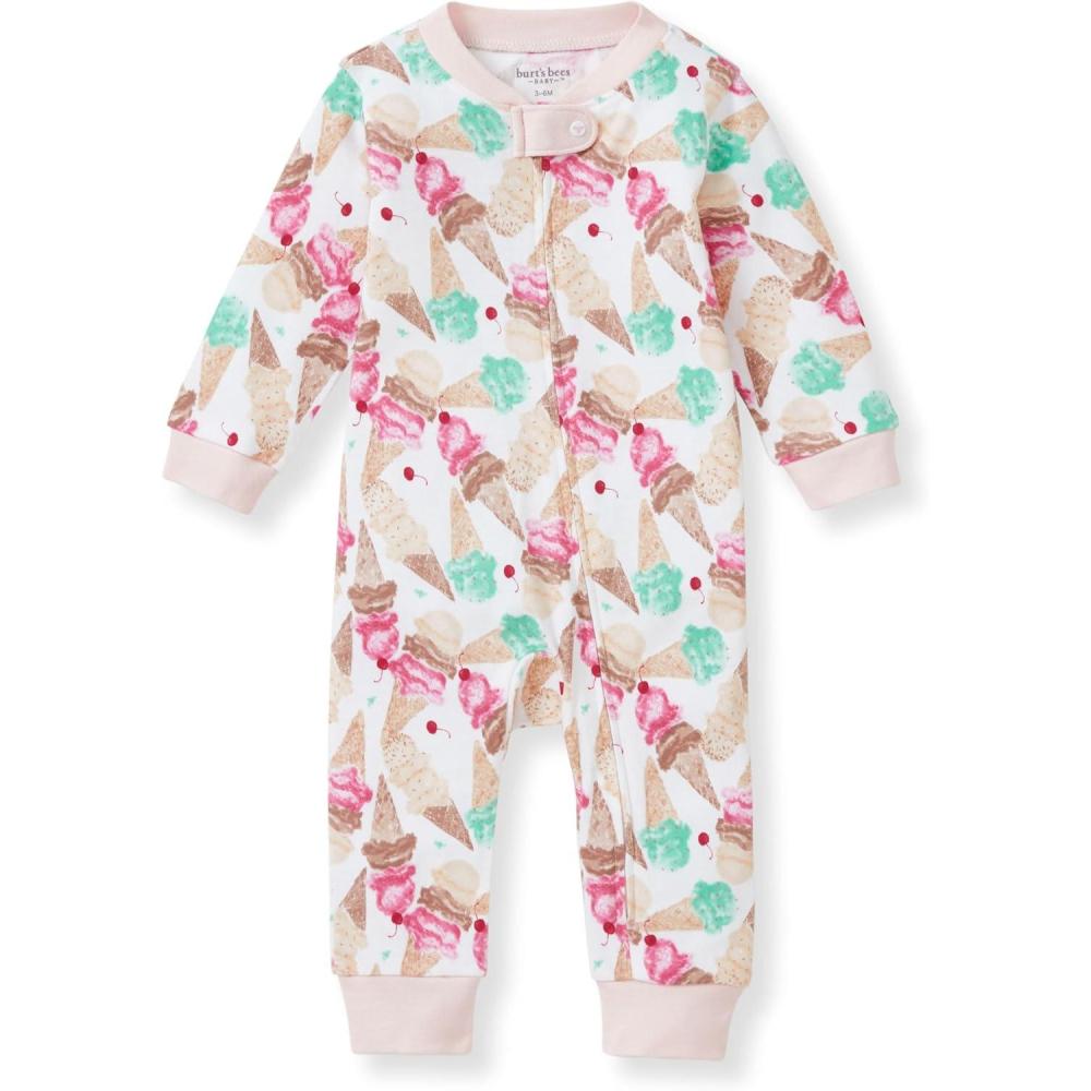 imageBurts Bees Baby Boys Sleep and Play PJs 100 Organic Cotton OnePiece Zip Front Romper Jumpsuit PajamasMini Ice Cream Social