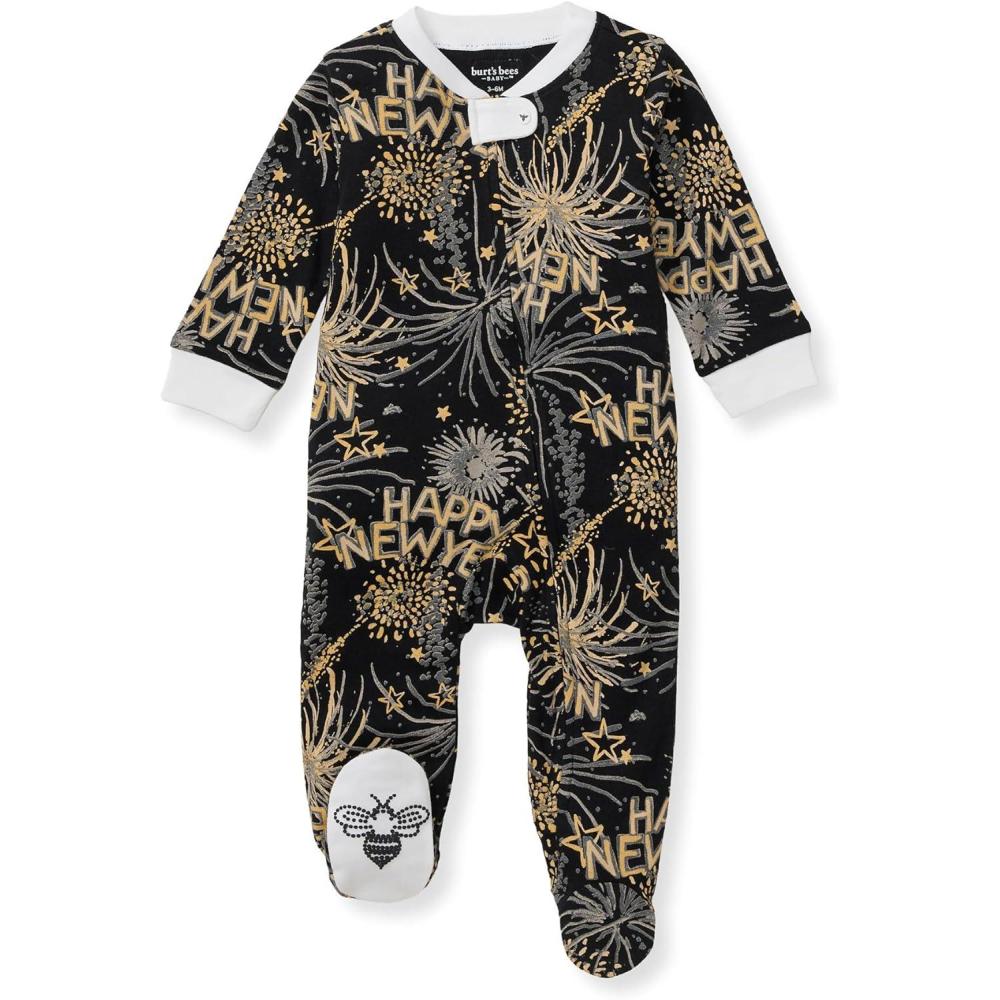 imageBurts Bees Baby Boys Sleep and Play PJs 100 Organic Cotton OnePiece Zip Front Romper Jumpsuit PajamasNew Year Cheer