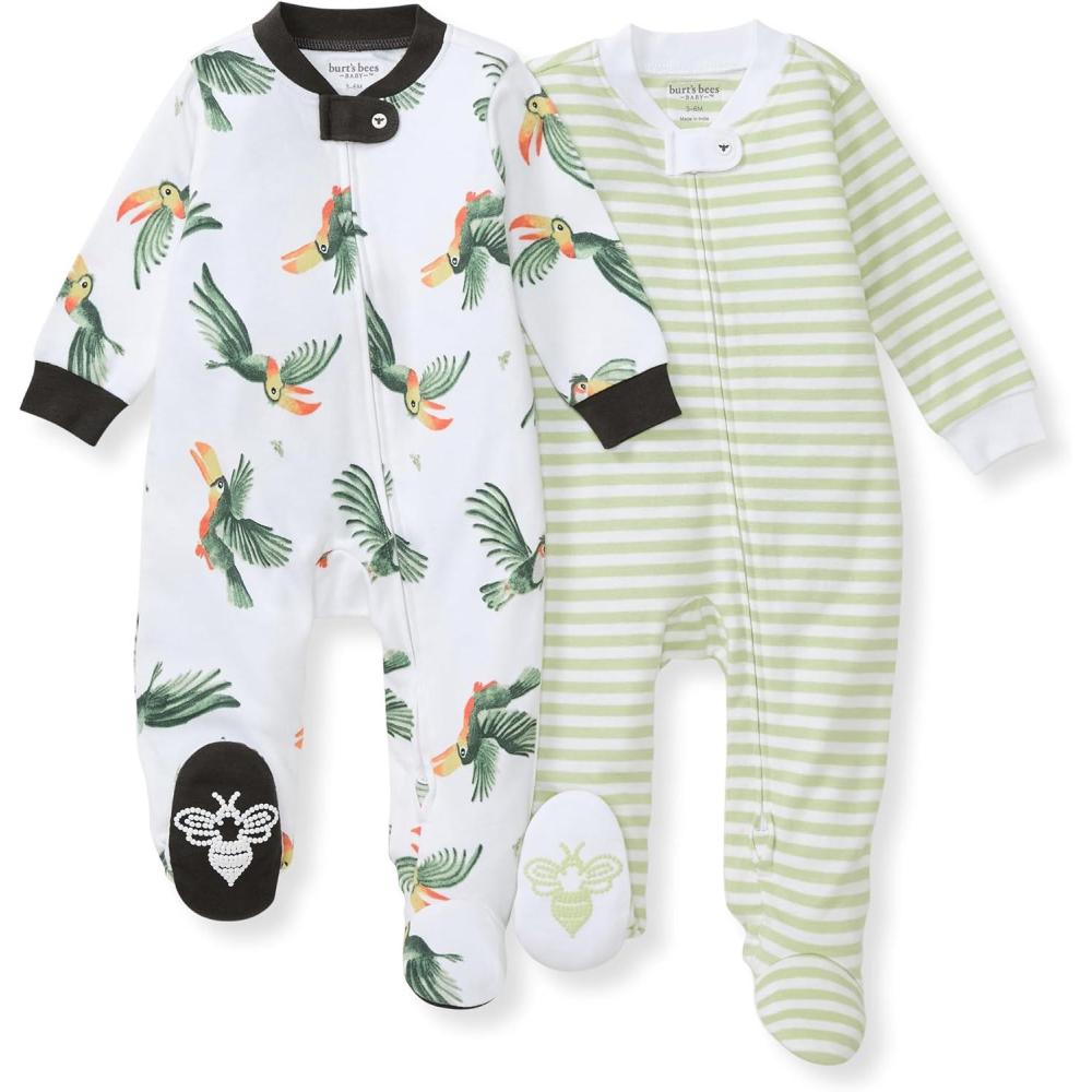 imageBurts Bees Baby Boys Sleep and Play PJs 100 Organic Cotton OnePiece Zip Front Romper Jumpsuit PajamasToucan