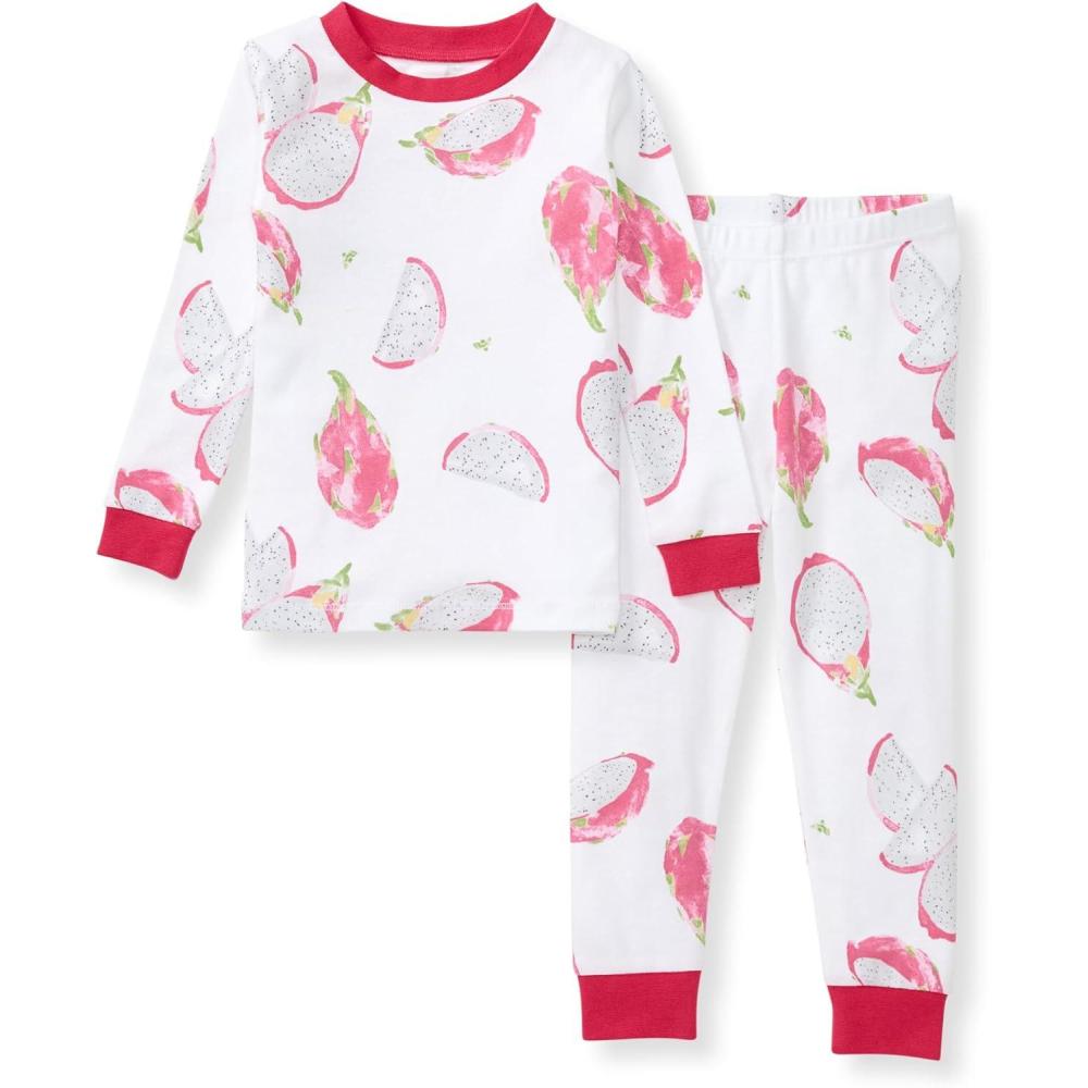 imageBurts Bees Baby Girls Pajamas 2Piece Long Sleeve Tee and Pants Organic Cotton PJ SetDragon Fruit
