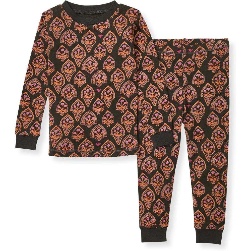 imageBurts Bees Baby Girls Pajamas 2Piece Long Sleeve Tee and Pants Organic Cotton PJ SetFloral Arches