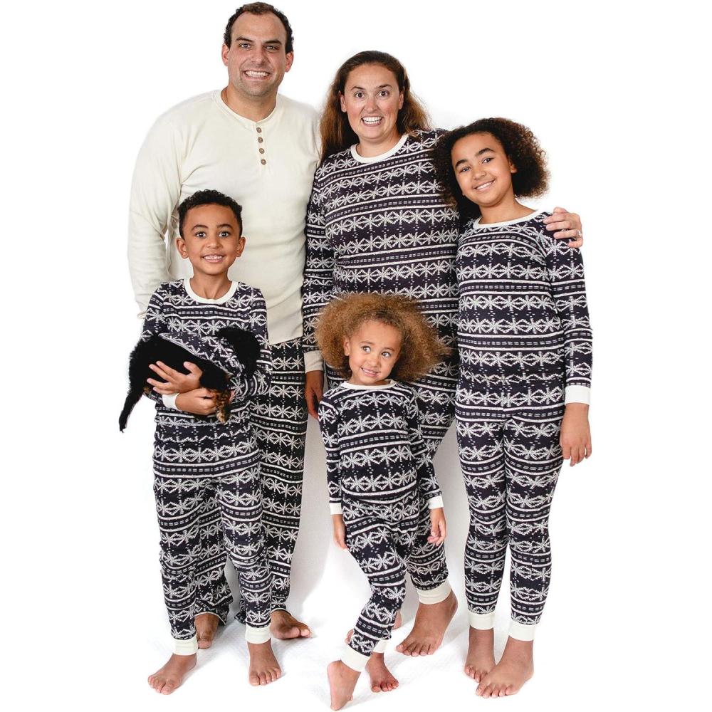 imageBurts Bees Baby Girls Pajamas 2Piece Long Sleeve Tee and Pants Organic Cotton PJ SetFrozen Fair Isle