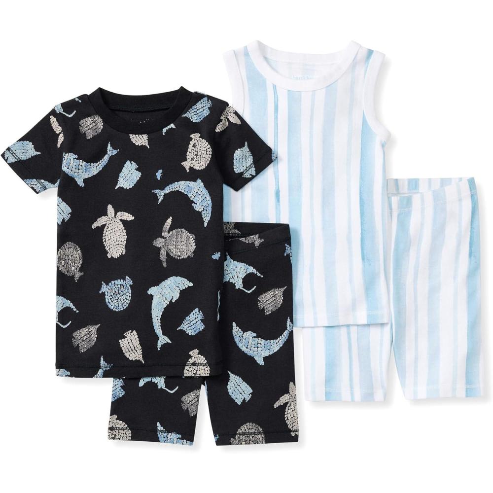 imageBurts Bees Baby Girls Pajamas 2Piece Long Sleeve Tee and Pants Organic Cotton PJ SetMosaic Sea Animals