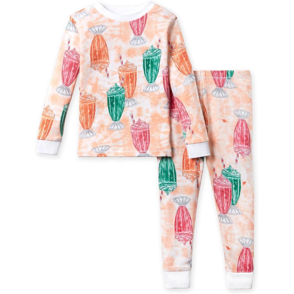 imageBurts Bees Baby Girls Pajamas 2Piece Long Sleeve Tee and Pants Organic Cotton PJ SetOrange Crush