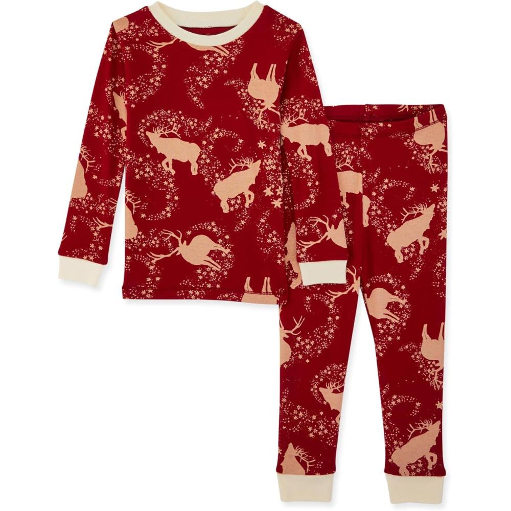 imageBurts Bees Baby Girls Pajamas 2Piece Long Sleeve Tee and Pants Organic Cotton PJ SetStarry Reindeer