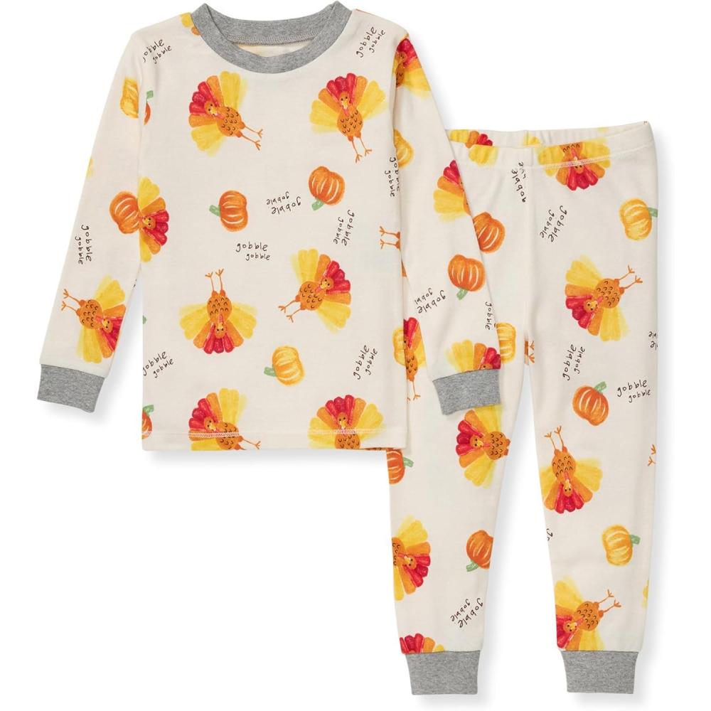 imageBurts Bees Baby Girls Pajamas 2Piece Long Sleeve Tee and Pants Organic Cotton PJ SetTurkey Gobble