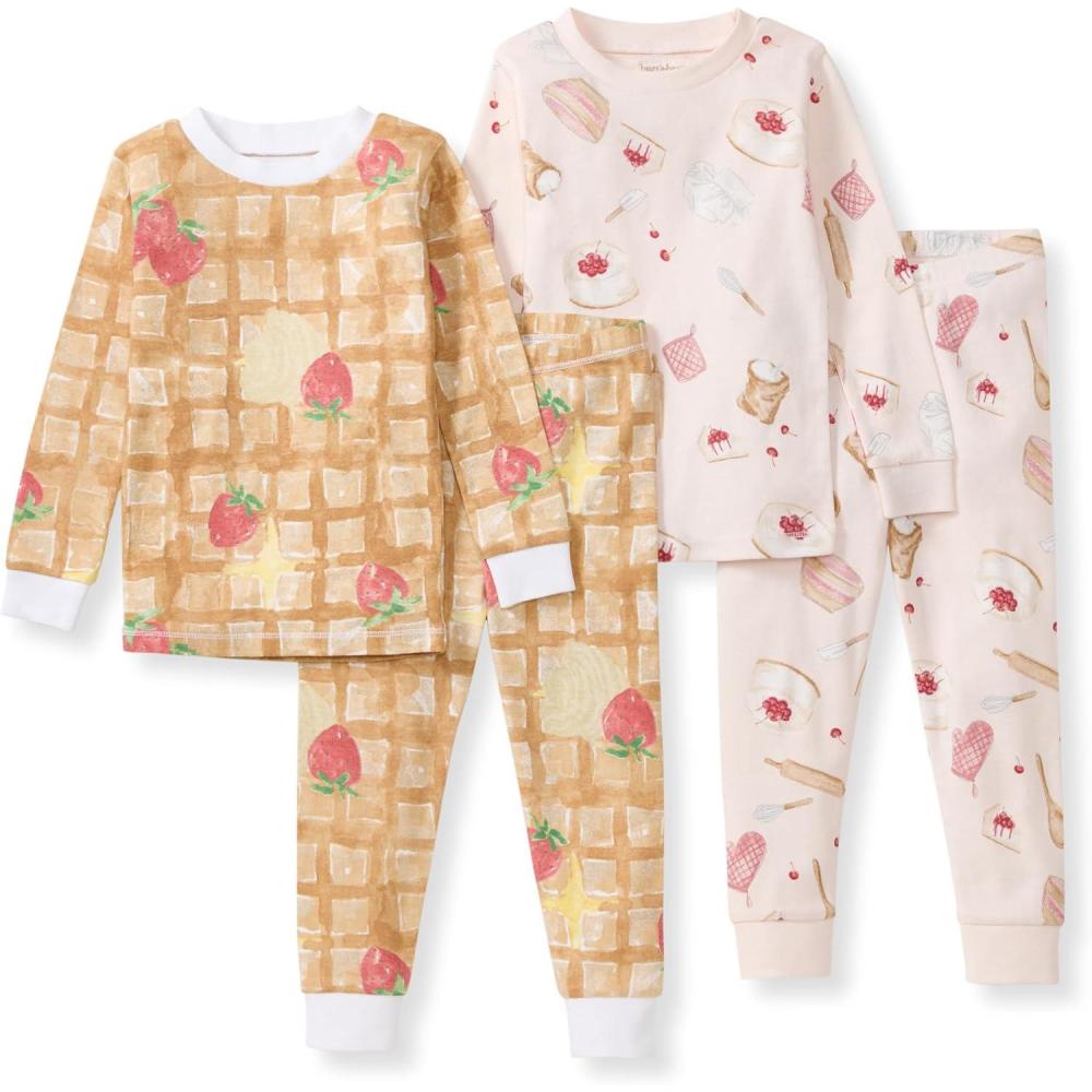 imageBurts Bees Baby Girls Pajamas 2Piece Long Sleeve Tee and Pants Organic Cotton PJ SetWaffle  Cheesecake