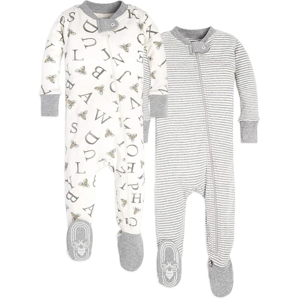 imageBurts Bees Baby babyboys Sleeper Pjs 100 Organic Cotton Onepiece Footie Zip Up Jumpsuit Snug Fit PajamasA Bee CStripe