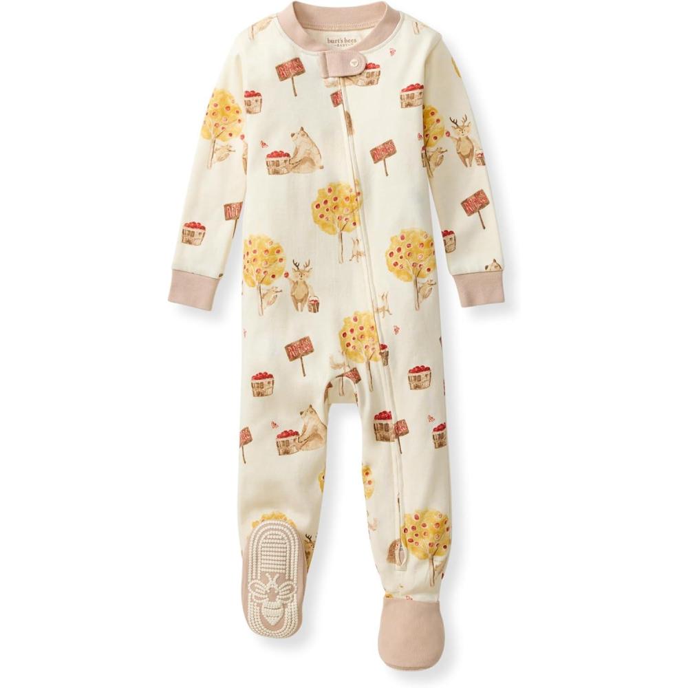 imageBurts Bees Baby babyboys Sleeper Pjs 100 Organic Cotton Onepiece Footie Zip Up Jumpsuit Snug Fit PajamasApple Season