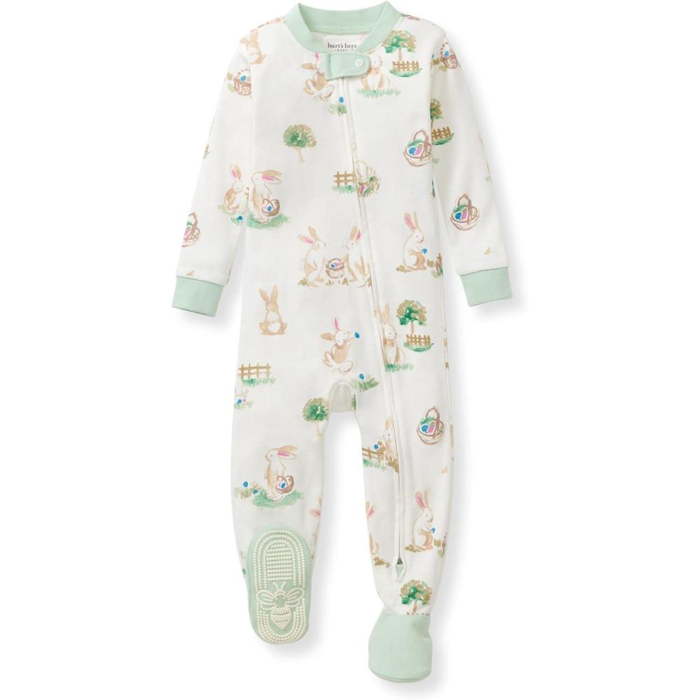 imageBurts Bees Baby babyboys Sleeper Pjs 100 Organic Cotton Onepiece Footie Zip Up Jumpsuit Snug Fit PajamasBunny Egg Hunt
