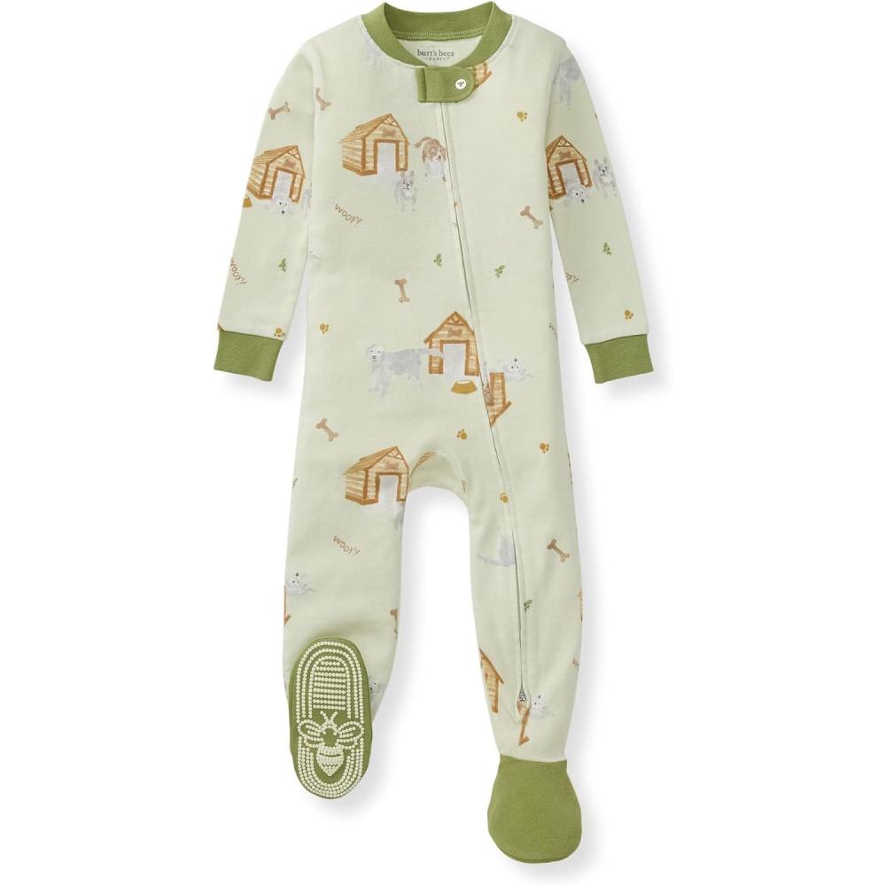 imageBurts Bees Baby babyboys Sleeper Pjs 100 Organic Cotton Onepiece Footie Zip Up Jumpsuit Snug Fit PajamasDog House