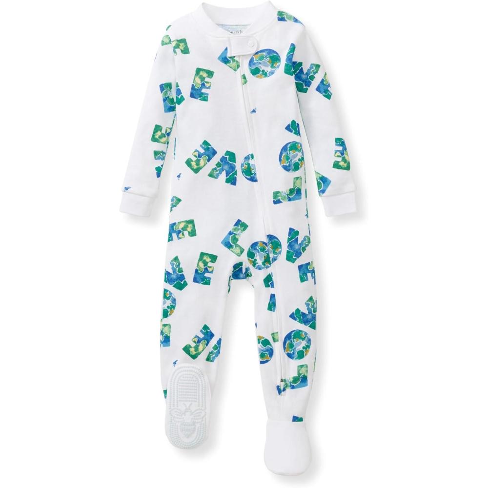 imageBurts Bees Baby babyboys Sleeper Pjs 100 Organic Cotton Onepiece Footie Zip Up Jumpsuit Snug Fit PajamasEarth Love