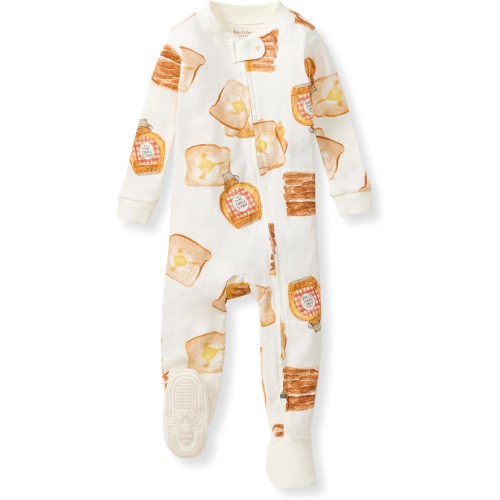 imageBurts Bees Baby babyboys Sleeper Pjs 100 Organic Cotton Onepiece Footie Zip Up Jumpsuit Snug Fit PajamasFrench Toast