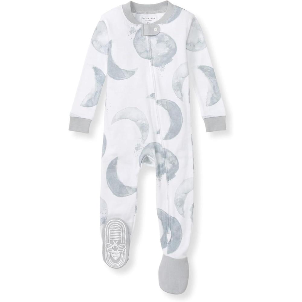 imageBurts Bees Baby babyboys Sleeper Pjs 100 Organic Cotton Onepiece Footie Zip Up Jumpsuit Snug Fit PajamasHello Moon Light Blue