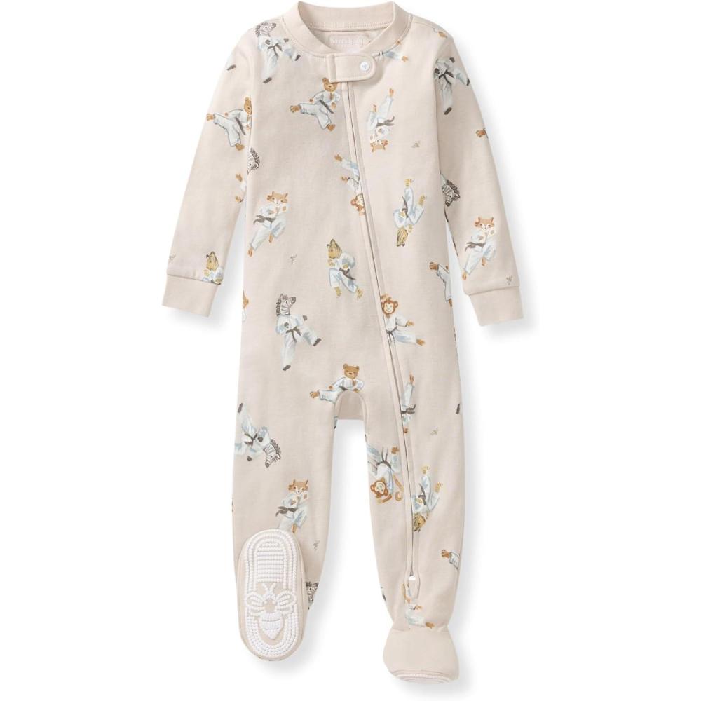 imageBurts Bees Baby babyboys Sleeper Pjs 100 Organic Cotton Onepiece Footie Zip Up Jumpsuit Snug Fit PajamasKarate Creatures