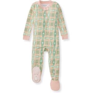 Burt’s Bees Baby Baby Girls Sleeper Pajamas, 100% Organic Cotton, One-piece PJs, Diagonal Zip Up Jumpsuit, Snug Fit Footie(Floral Tile)