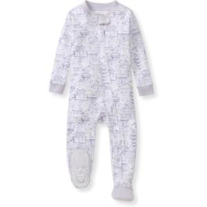 Burt’s Bees Baby Baby Girls Sleeper Pajamas, 100% Organic Cotton, One-piece PJs, Diagonal Zip Up Jumpsuit, Snug Fit Footie(Kyoto)