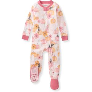 Burt’s Bees Baby Baby Girls Sleeper Pajamas, 100% Organic Cotton, One-piece PJs, Diagonal Zip Up Jumpsuit, Snug Fit Footie(Magical Pumpkins)