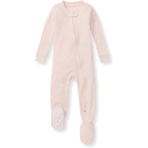 Burt’s Bees Baby Baby Girls Sleeper Pajamas, 100% Organic Cotton, One-piece PJs, Diagonal Zip Up Jumpsuit, Snug Fit Footie(Pink Solid Rib)