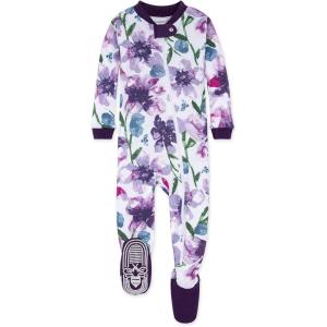 Burt’s Bees Baby Baby Girls Sleeper Pajamas, 100% Organic Cotton, One-piece PJs, Diagonal Zip Up Jumpsuit, Snug Fit Footie(Purple Watercolor Daylily)