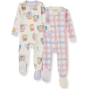 Burt’s Bees Baby Baby Girls Sleeper Pajamas, 100% Organic Cotton, One-piece PJs, Diagonal Zip Up Jumpsuit, Snug Fit Footie(Swiss Chalet)