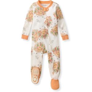 Burt’s Bees Baby Baby Girls Sleeper Pajamas, 100% Organic Cotton, One-piece PJs, Diagonal Zip Up Jumpsuit, Snug Fit Footie(Vivid Turkey)
