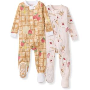 Burt’s Bees Baby Baby Girls Sleeper Pajamas, 100% Organic Cotton, One-piece PJs, Diagonal Zip Up Jumpsuit, Snug Fit Footie(Waffle & Cheesecake)
