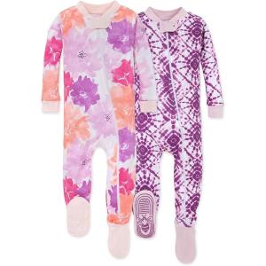 Burt’s Bees Baby Baby Girls Sleeper Pajamas, 100% Organic Cotton, One-piece PJs, Diagonal Zip Up Jumpsuit, Snug Fit Footie(Watercolor Spring)
