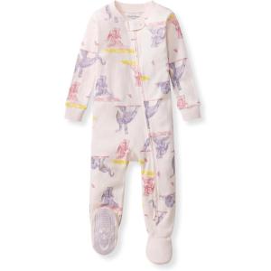 Burt’s Bees Baby Baby Girls Sleeper Pajamas, 100% Organic Cotton, One-piece PJs, Diagonal Zip Up Jumpsuit, Snug Fit Footie(Yogi Elephants)