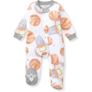 Burt’s Bees Baby Boys Sleep and Play PJs, 100% Organic Cotton One-Piece Zip Front Romper Jumpsuit Pajamas(Basketball)