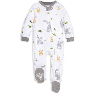 Burt’s Bees Baby Boys Sleep and Play PJs, 100% Organic Cotton One-Piece Zip Front Romper Jumpsuit Pajamas(Bunny Trail)