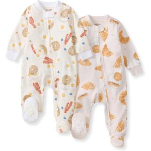 Burt’s Bees Baby Boys Sleep and Play PJs, 100% Organic Cotton One-Piece Zip Front Romper Jumpsuit Pajamas(Eggs & Coffee)