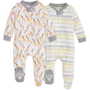 Burt’s Bees Baby Boys Sleep and Play PJs, 100% Organic Cotton One-Piece Zip Front Romper Jumpsuit Pajamas(Giraffe)