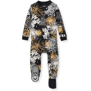 Burt’s Bees Baby Boys Sleep and Play PJs, 100% Organic Cotton One-Piece Zip Front Romper Jumpsuit Pajamas(Happy New Year)