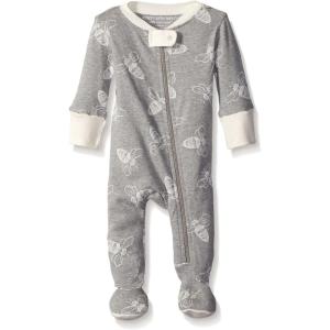 Burt’s Bees Baby Boys Sleep and Play PJs, 100% Organic Cotton One-Piece Zip Front Romper Jumpsuit Pajamas(Heather Grey Bee Sleeper)